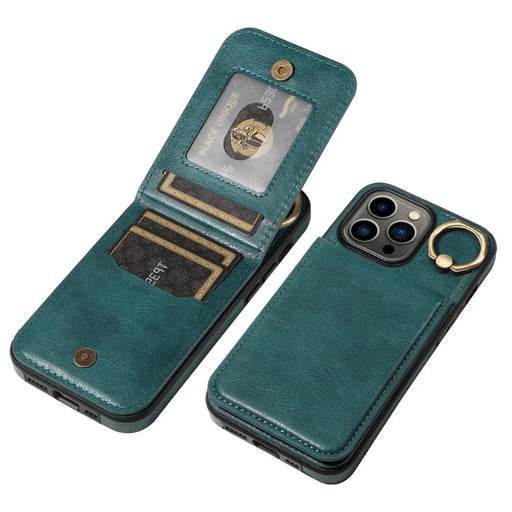 004 For iPhone 13 Pro Case Collision Resistant PU Leather+TPU Phone Cover - Green - 2