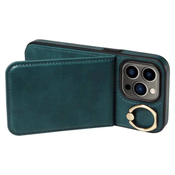 004 For iPhone 13 Pro Case Collision Resistant PU Leather+TPU Phone Cover - Green - 3