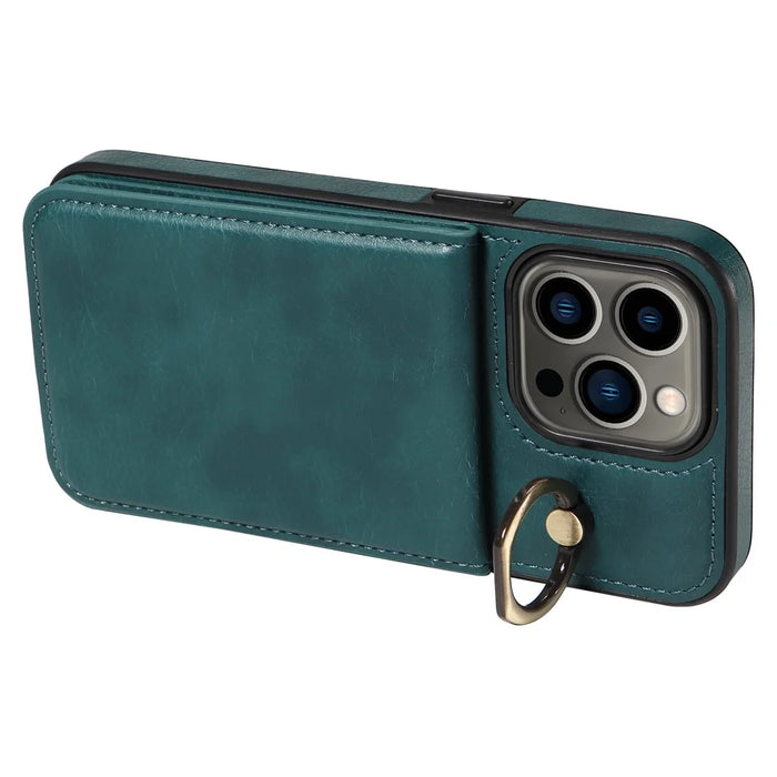 004 For iPhone 13 Pro Case Collision Resistant PU Leather+TPU Phone Cover - Green - 4