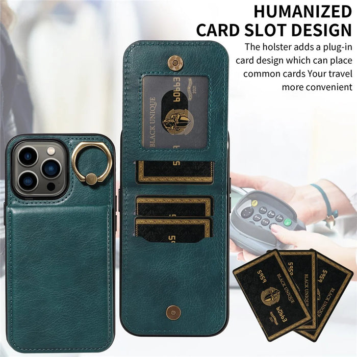 004 For iPhone 13 Pro Case Collision Resistant PU Leather+TPU Phone Cover - Green - 6