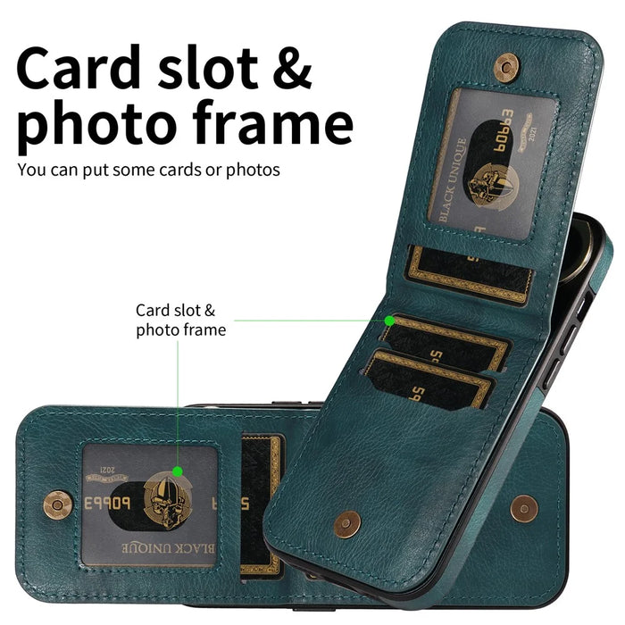 004 For iPhone 13 Pro Case Collision Resistant PU Leather+TPU Phone Cover - Green - 7