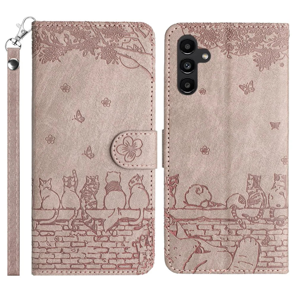For Samsung Galaxy S23 FE Wallet Phone Cover Case Imprinted PU Leather Shell with Strap - Smoky Purple - 1