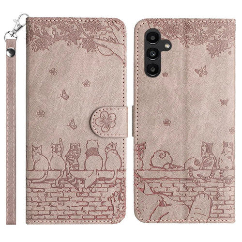 For Samsung Galaxy S23 FE Wallet Phone Cover Case Imprinted PU Leather Shell with Strap - Smoky Purple - 1