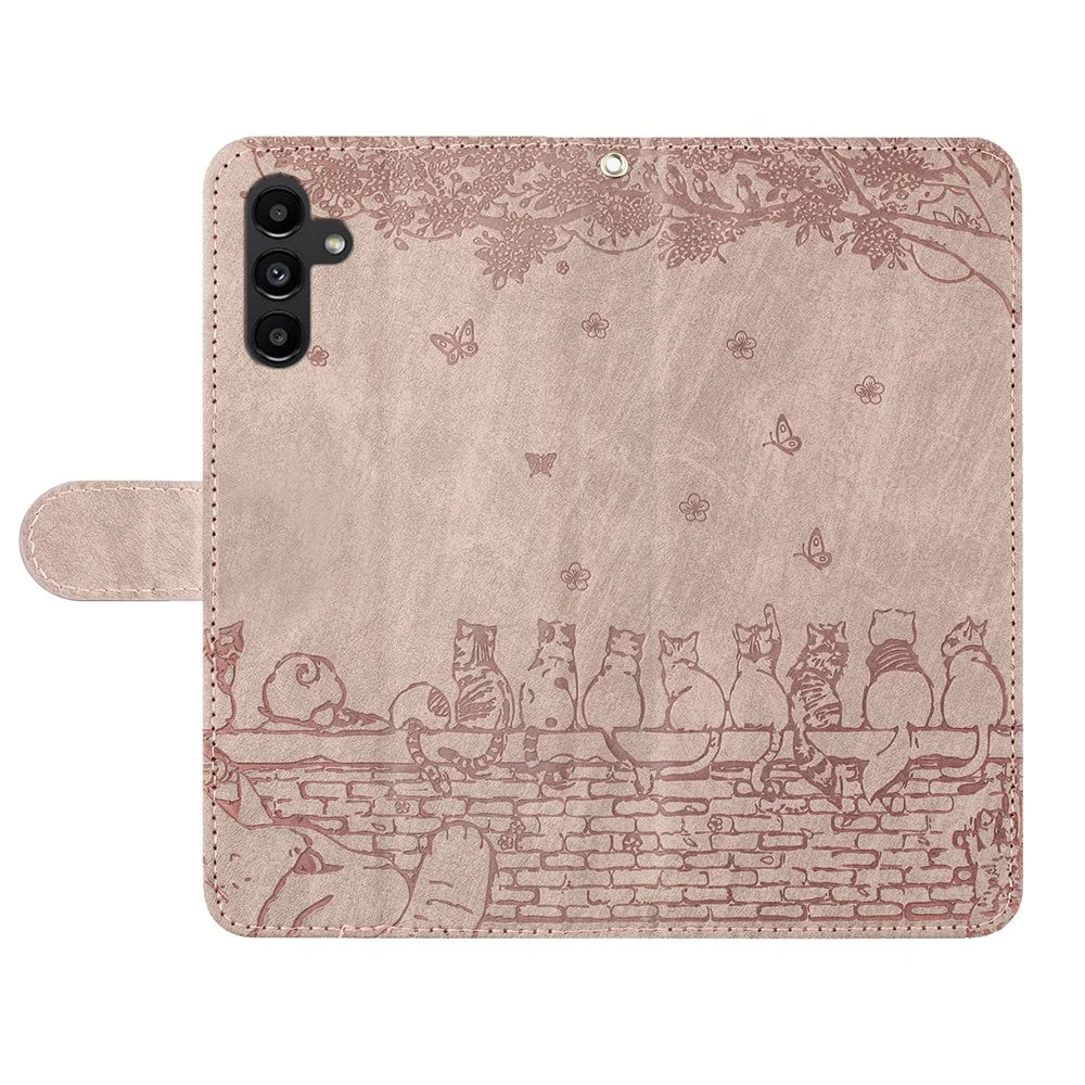 For Samsung Galaxy S23 FE Wallet Phone Cover Case Imprinted PU Leather Shell with Strap - Smoky Purple - 4