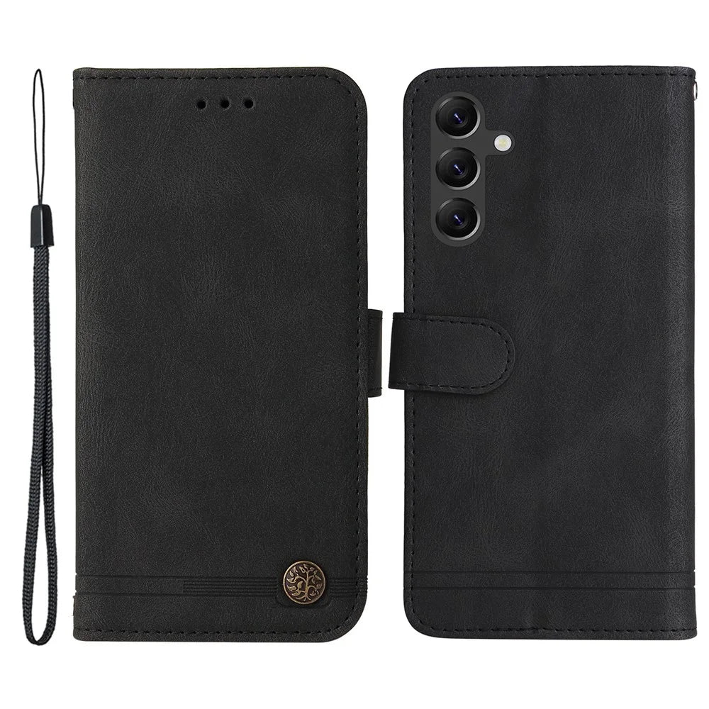 For Samsung Galaxy A15 5G Leather Wallet Cases Skin Touch Phone Cover Stand with Strap - Black - 1