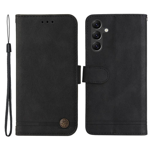 For Samsung Galaxy A15 5G Leather Wallet Cases Skin Touch Phone Cover Stand with Strap - Black - 1
