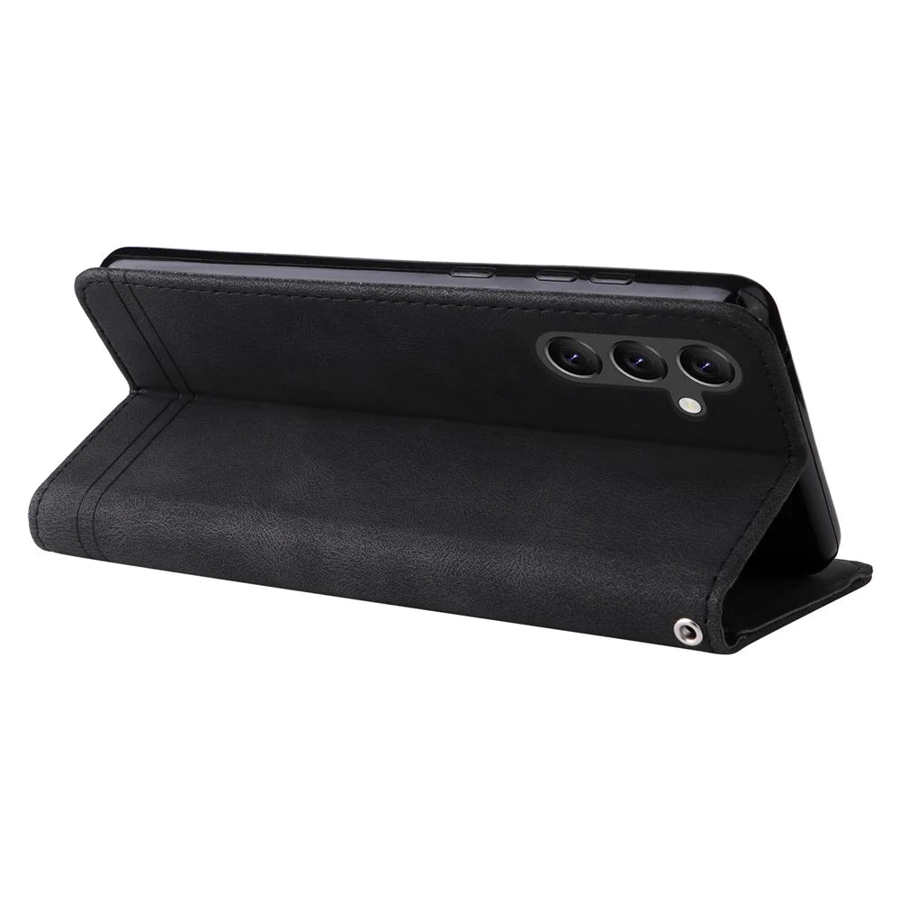 For Samsung Galaxy A15 5G Leather Wallet Cases Skin Touch Phone Cover Stand with Strap - Black - 4