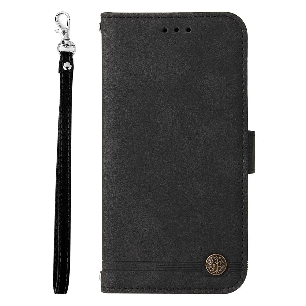 For Samsung Galaxy A15 5G Leather Wallet Cases Skin Touch Phone Cover Stand with Strap - Black - 6