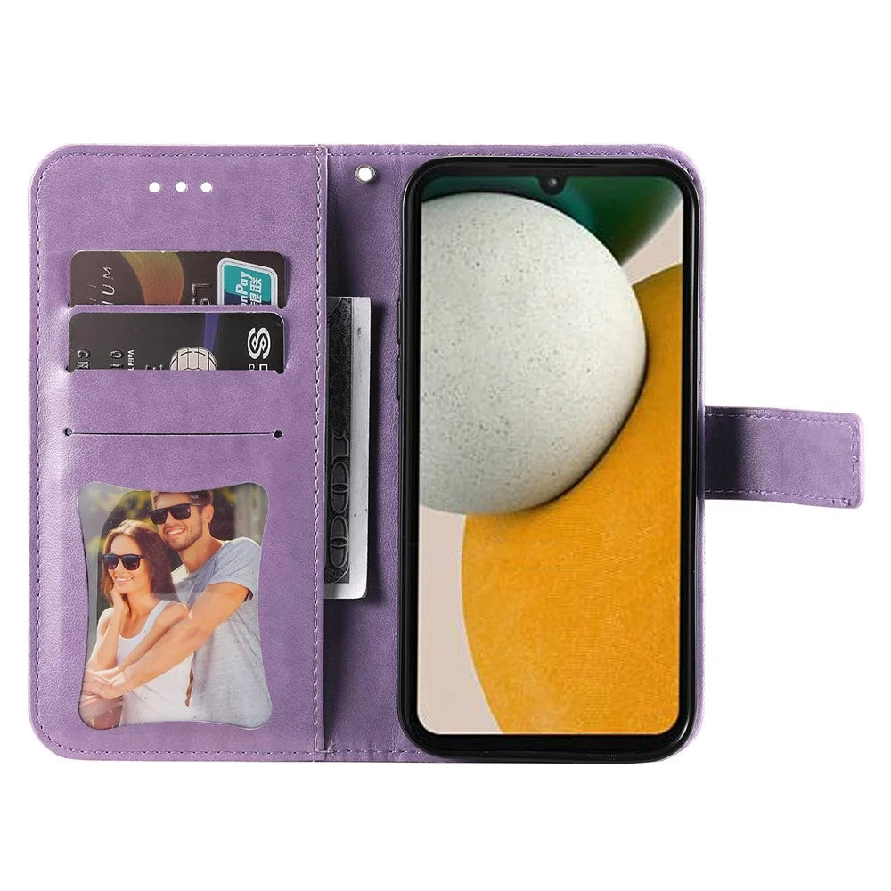 For Samsung Galaxy A15 5G Case Floral Pattern PU Leather Wallet Stand Phone Cover - Purple - 2