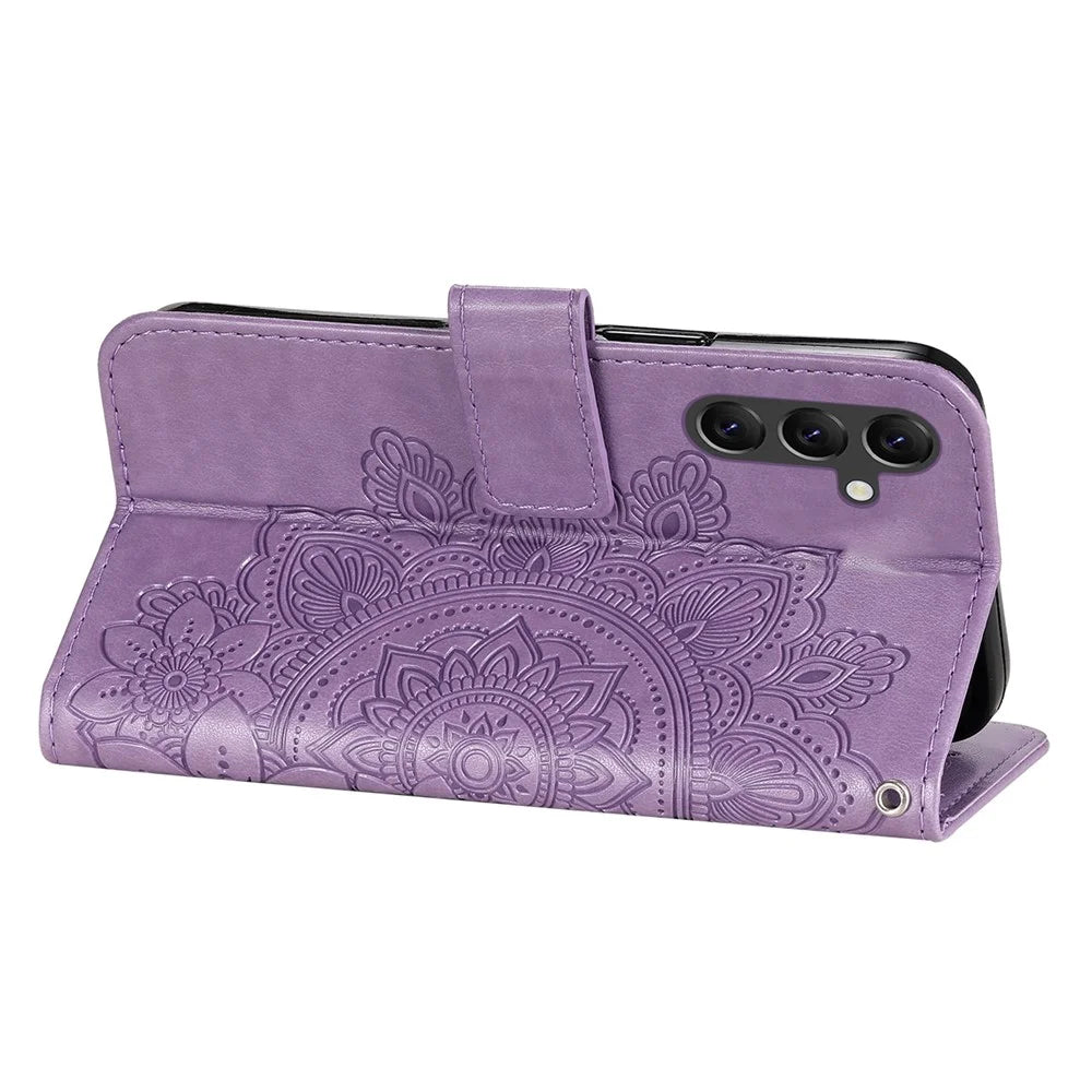 For Samsung Galaxy A15 5G Case Floral Pattern PU Leather Wallet Stand Phone Cover - Purple - 3