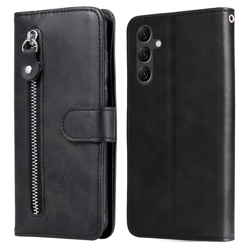 For Samsung Galaxy A15 4G Case Zipper Pocket Wallet PU Leather Phone Cover - Black - 1