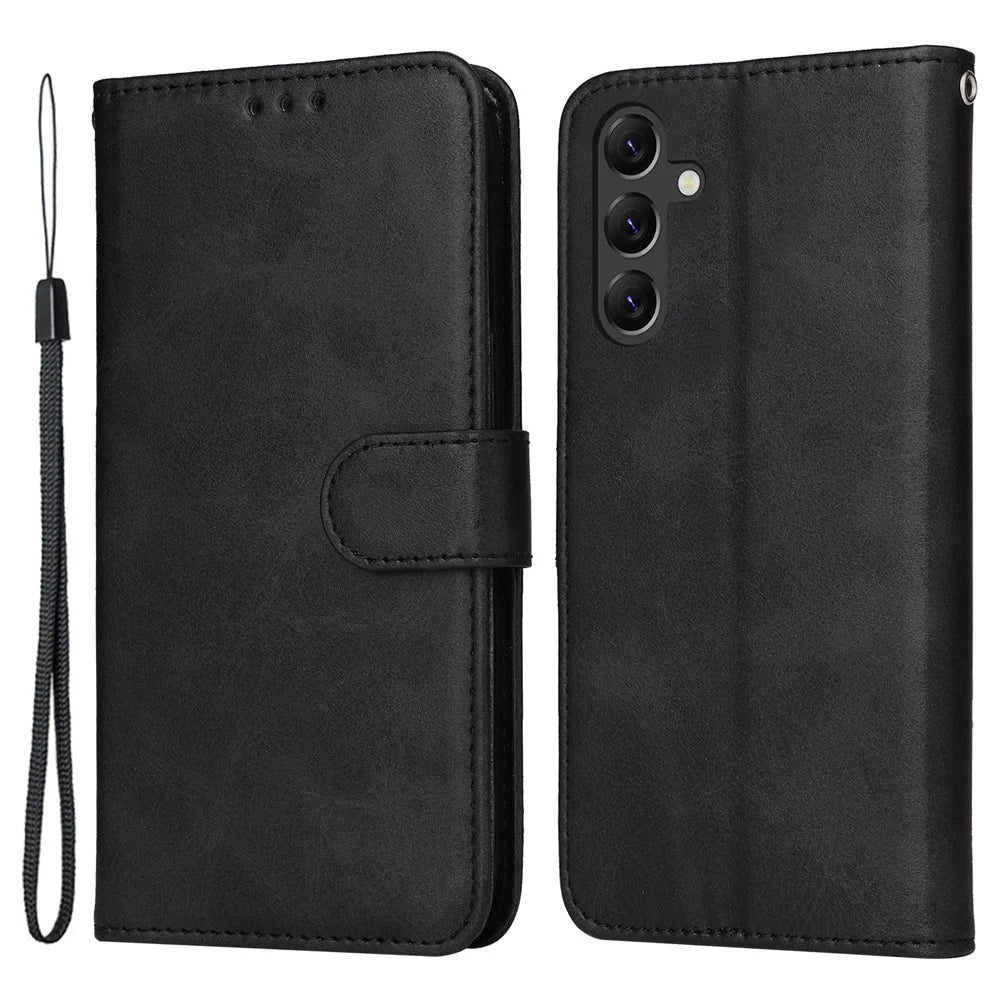 For Samsung Galaxy A15 5G Case Shockproof Phone Shell Calf Texture Leather Wallet Phone Cover - Black - 1