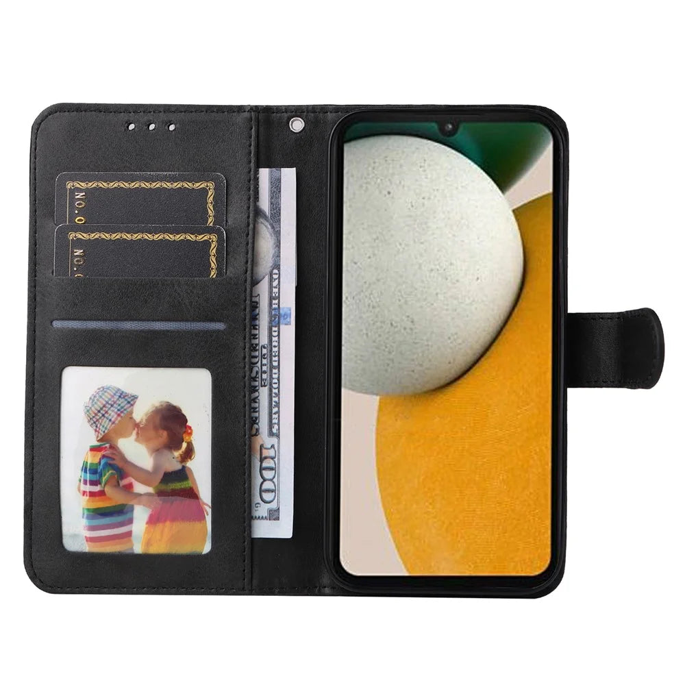 For Samsung Galaxy A15 5G Case Shockproof Phone Shell Calf Texture Leather Wallet Phone Cover - Black - 2
