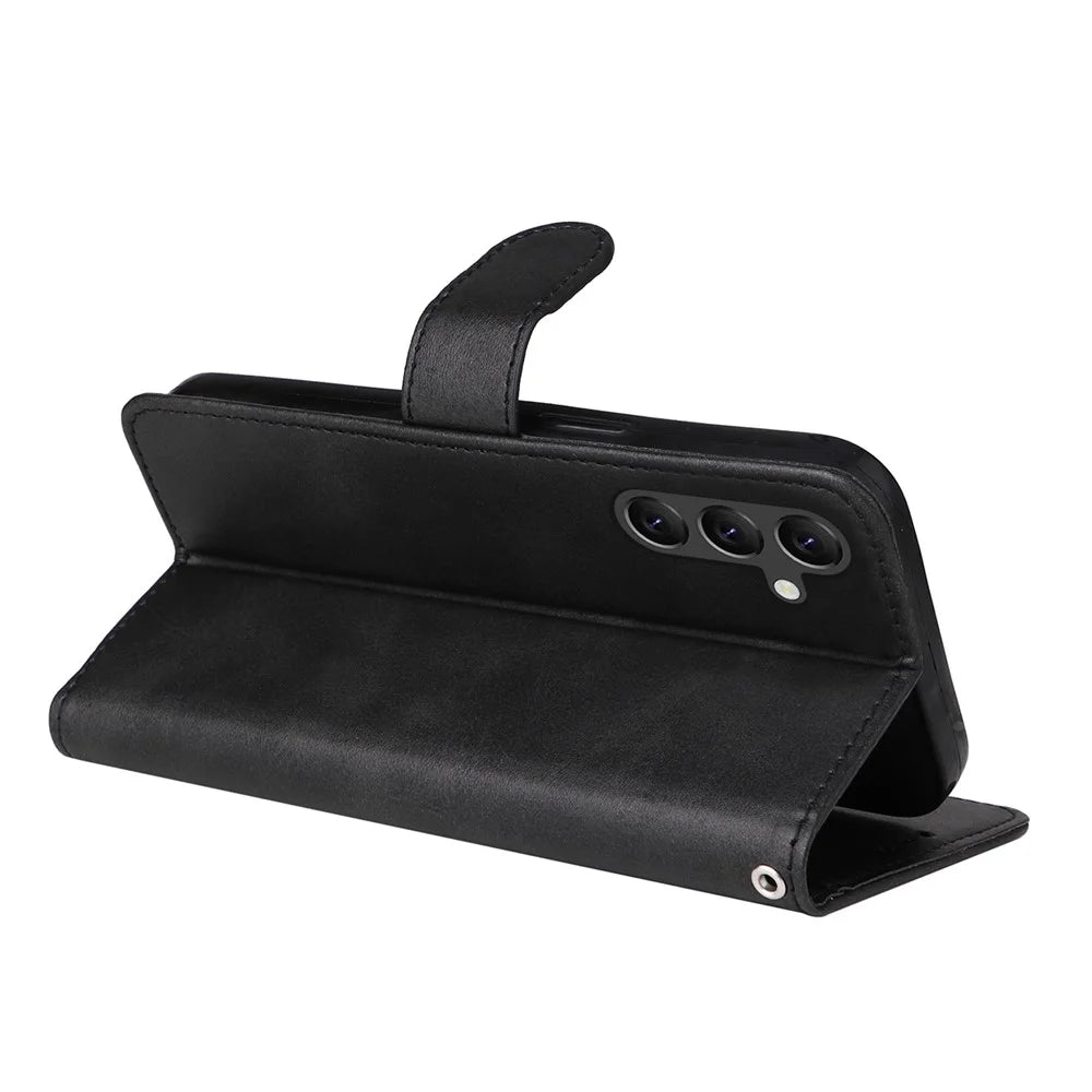 For Samsung Galaxy A15 5G Case Shockproof Phone Shell Calf Texture Leather Wallet Phone Cover - Black - 4