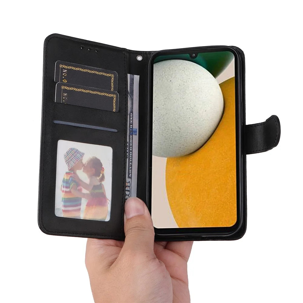 For Samsung Galaxy A15 5G Case Shockproof Phone Shell Calf Texture Leather Wallet Phone Cover - Black - 5