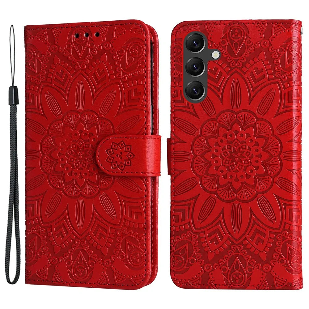 For Samsung Galaxy A15 5G Case Stand Wallet Shockproof PU Leather Cell Phone Cover - Red - 1