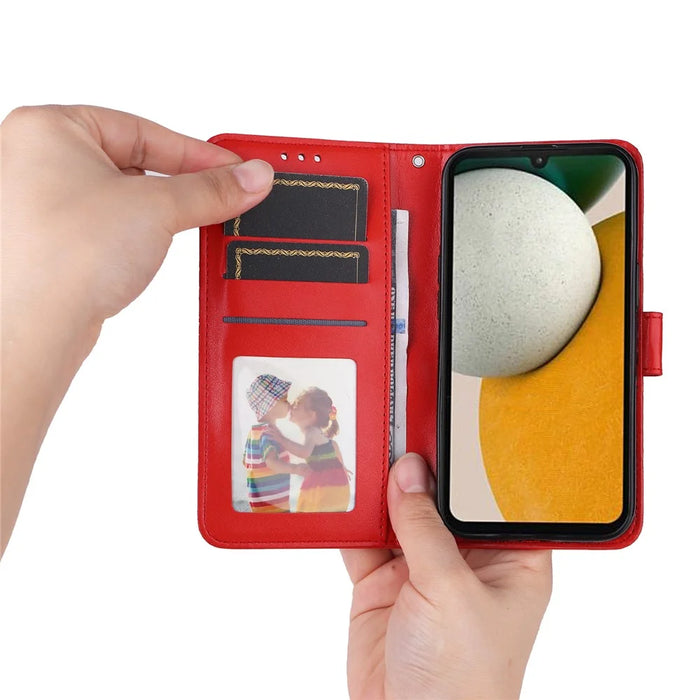 For Samsung Galaxy A15 5G Case Stand Wallet Shockproof PU Leather Cell Phone Cover - Red - 6