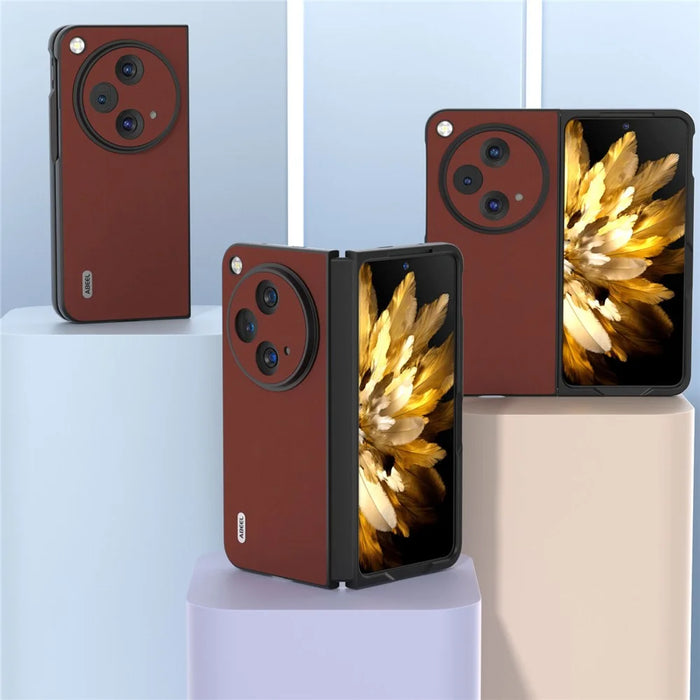 ABEEL For Oppo Find N3 5G / OnePlus Open Case Genuine Cow Leather+PC Soft-touch Cover - Coffee - 5