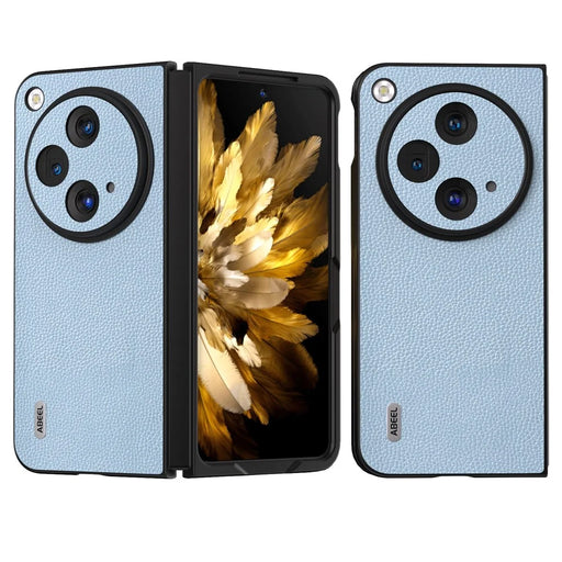 ABEEL For Oppo Find N3 5G / OnePlus Open Case Litchi Texture Genuine Cow Leather Coating Cover - Baby Blue - 1