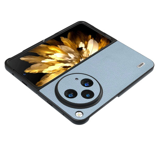 ABEEL For Oppo Find N3 5G / OnePlus Open Case Litchi Texture Genuine Cow Leather Coating Cover - Baby Blue - 2