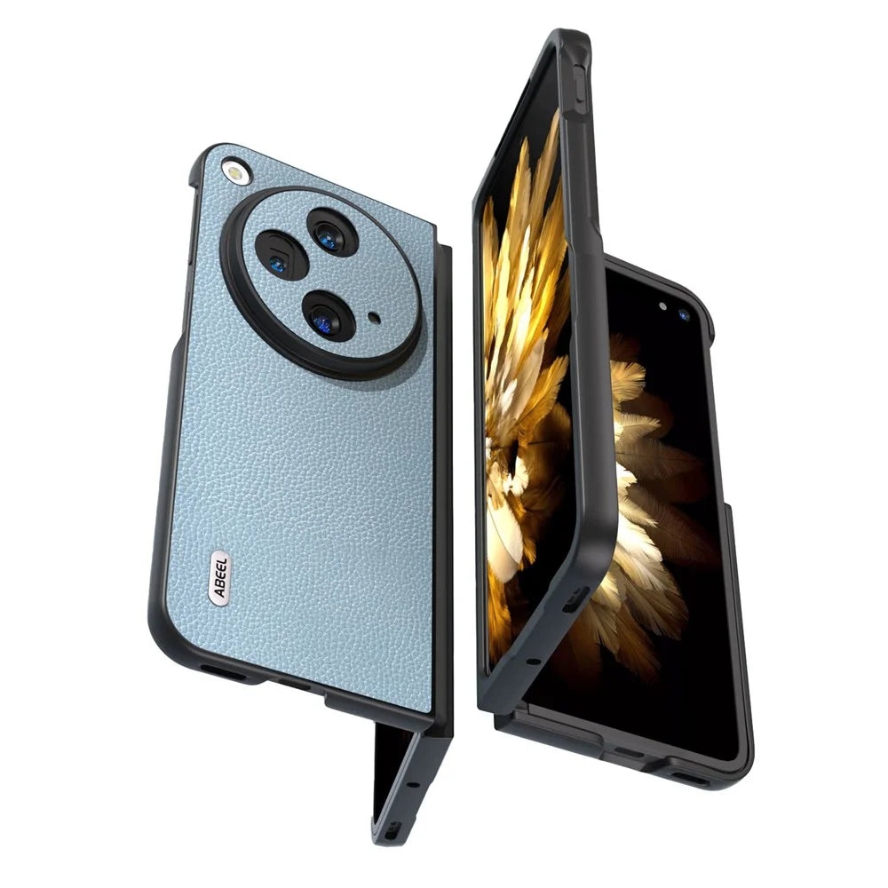 ABEEL For Oppo Find N3 5G / OnePlus Open Case Litchi Texture Genuine Cow Leather Coating Cover - Baby Blue - 3