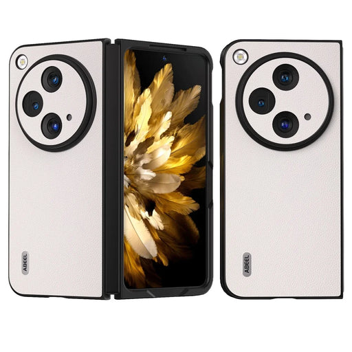 ABEEL For Oppo Find N3 5G / OnePlus Open Case Genuine Cow Leather Texture Phone Back Cover - White - 1