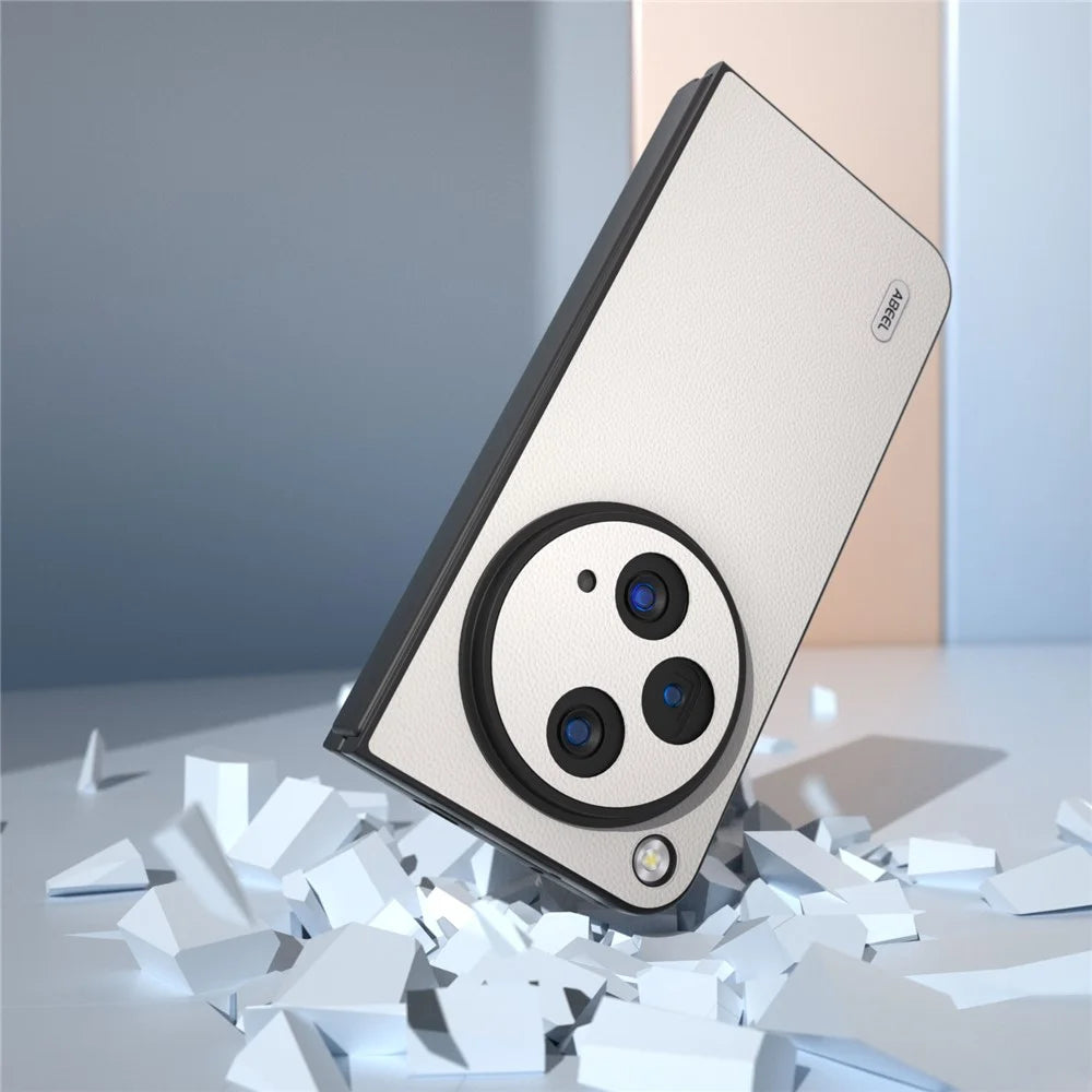 ABEEL For Oppo Find N3 5G / OnePlus Open Case Genuine Cow Leather Texture Phone Back Cover - White - 2