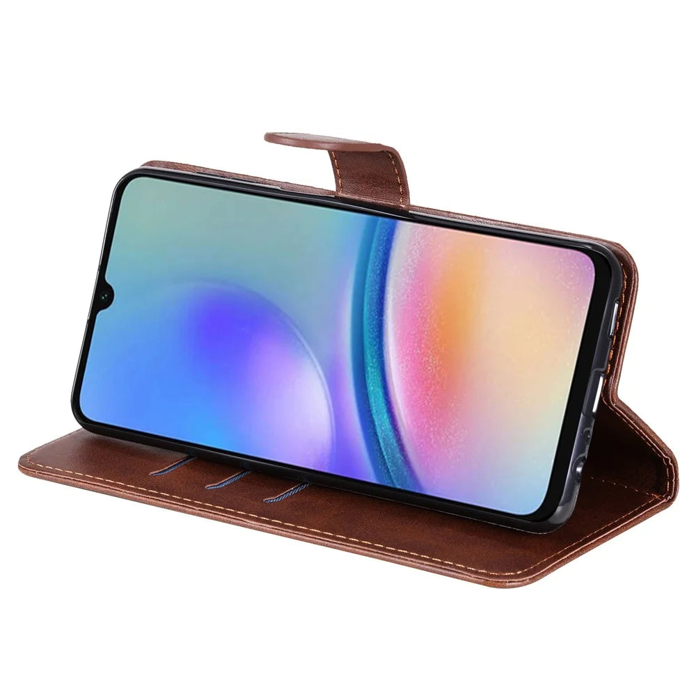 For Samsung Galaxy A05s 4G Case Leather Cellphone Cover with Zipper Pocket Wallet - Brown - 3