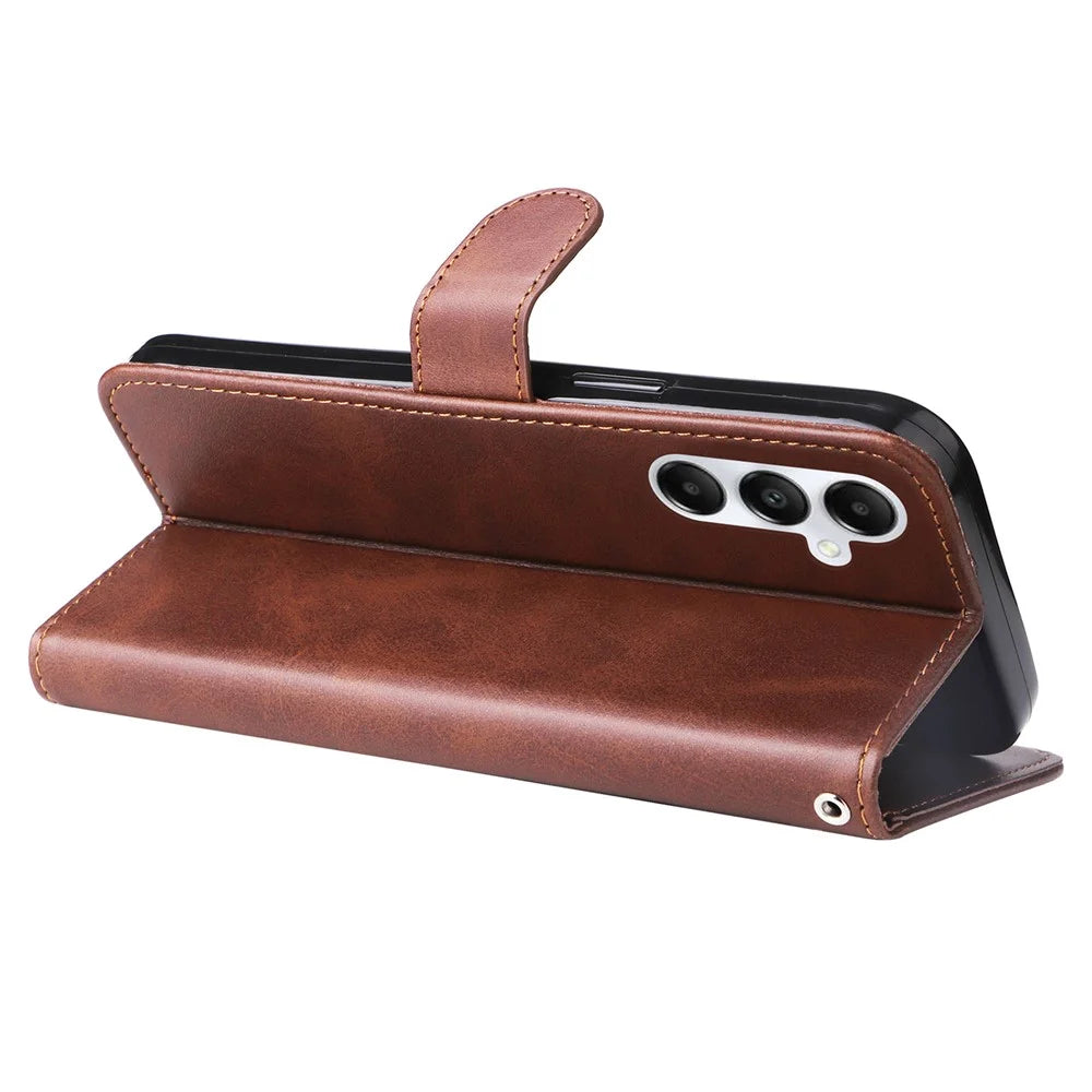For Samsung Galaxy A05s 4G Case Leather Cellphone Cover with Zipper Pocket Wallet - Brown - 4