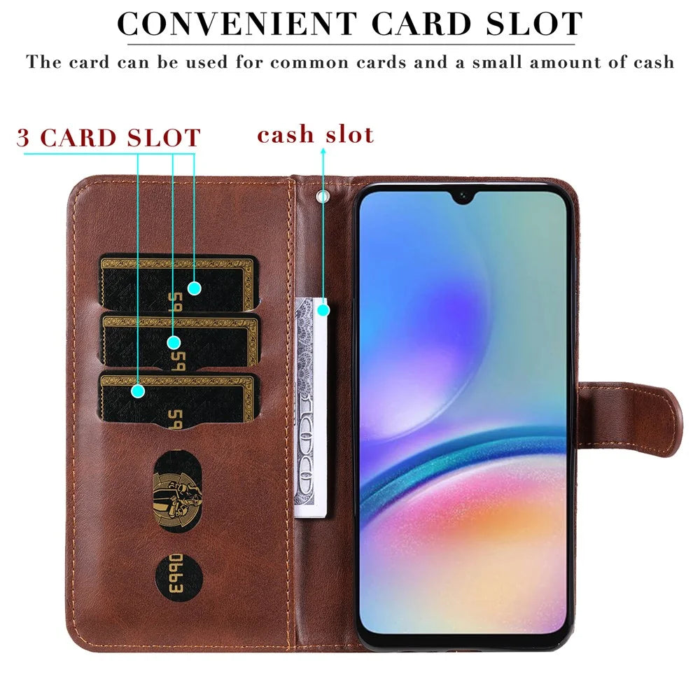 For Samsung Galaxy A05s 4G Case Leather Cellphone Cover with Zipper Pocket Wallet - Brown - 7