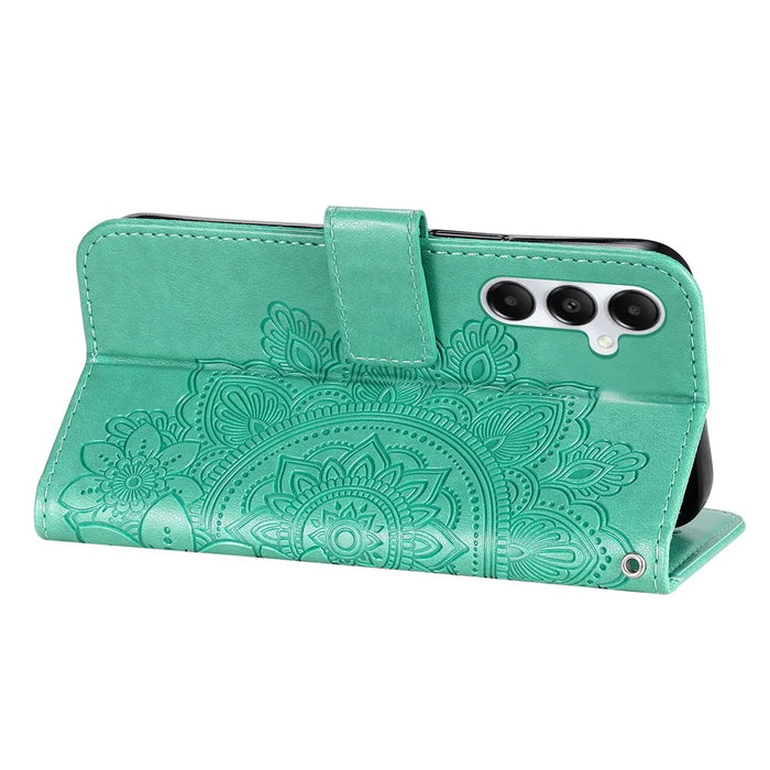 For Samsung Galaxy A05s 4G Case Floral Pattern PU Leather Wallet Stand Phone Cover - Green - 4
