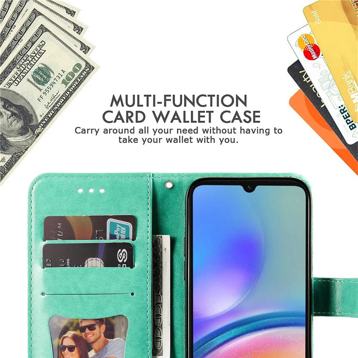 For Samsung Galaxy A05s 4G Case Floral Pattern PU Leather Wallet Stand Phone Cover - Green - 6