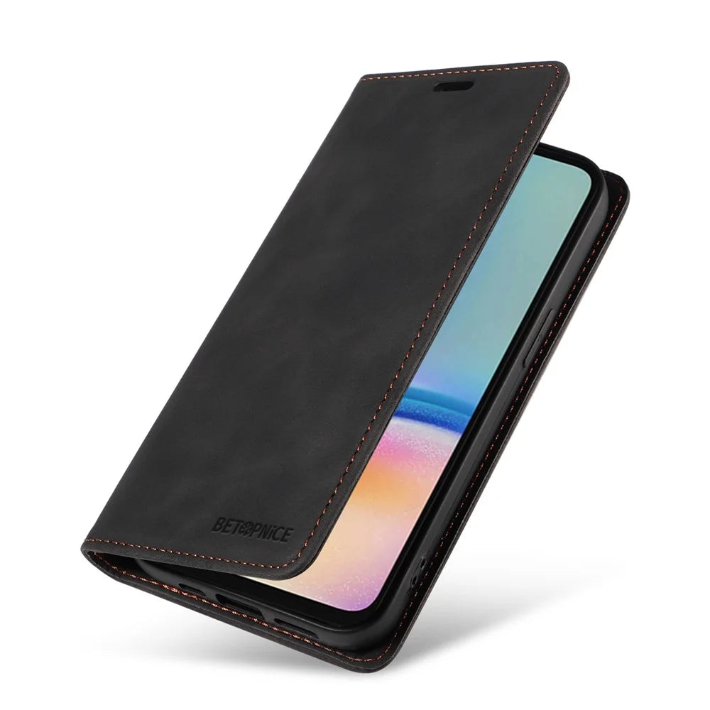 BETOPNICE 003 For Samsung Galaxy A05s 4G Cover Flip Stand Wallet Leather Phone Case - Black - 6