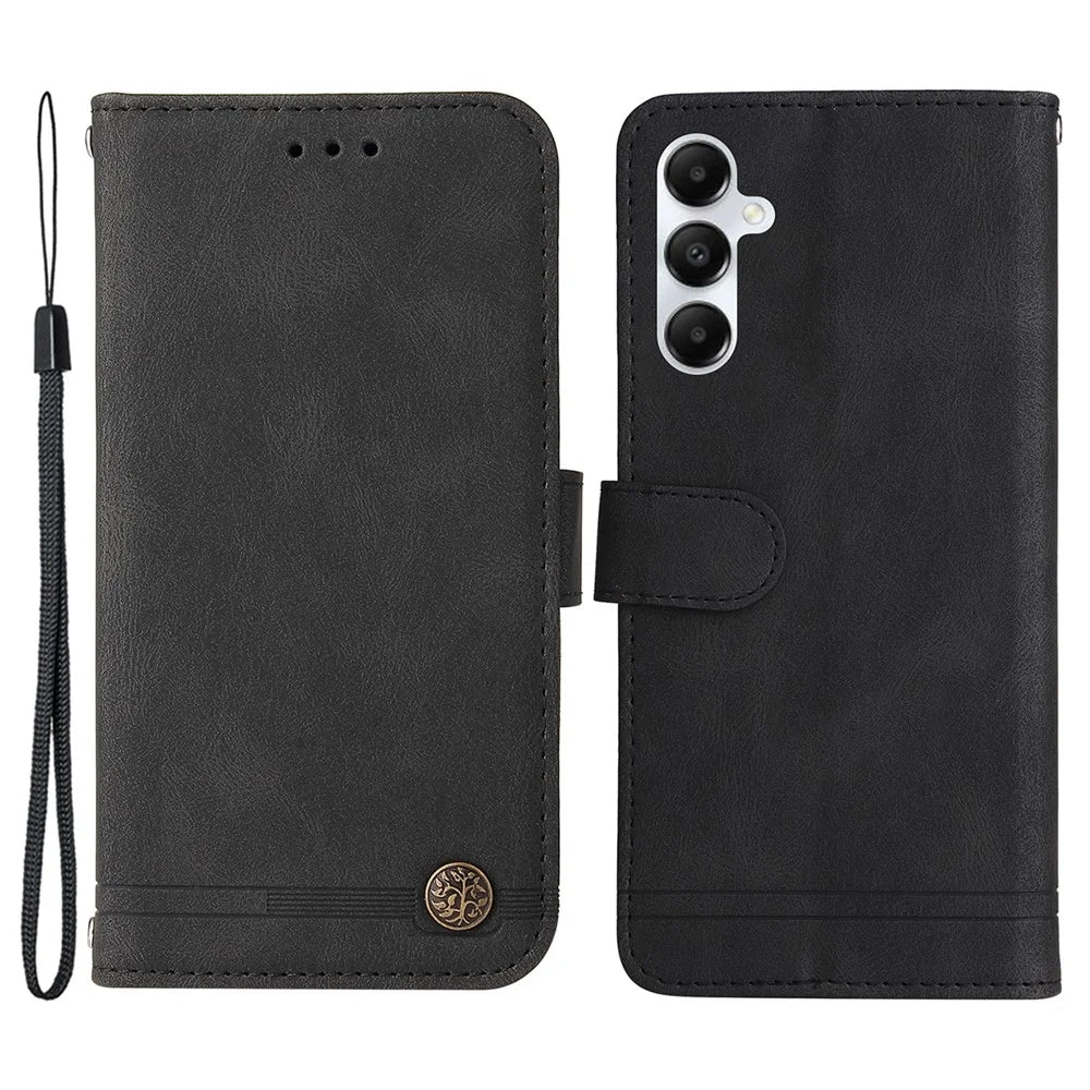 For Samsung Galaxy A05s 4G Leather Wallet Cases Skin Touch Phone Cover Stand with Strap - Black - 1