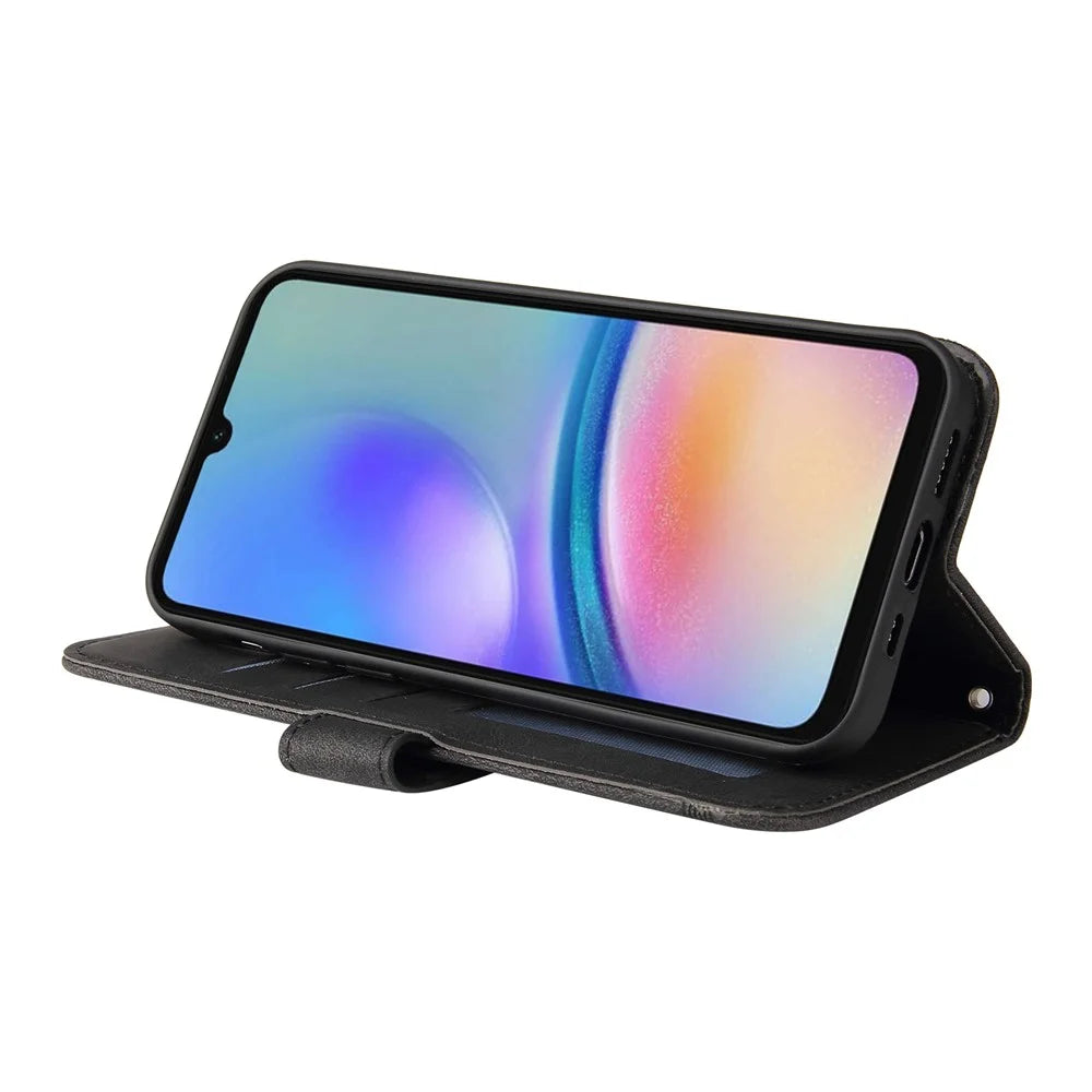 For Samsung Galaxy A05s 4G Leather Wallet Cases Skin Touch Phone Cover Stand with Strap - Black - 3