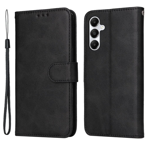 For Samsung Galaxy A05s 4G Case Calf Texture Leather Wallet Phone Stand Cover - Black - 1