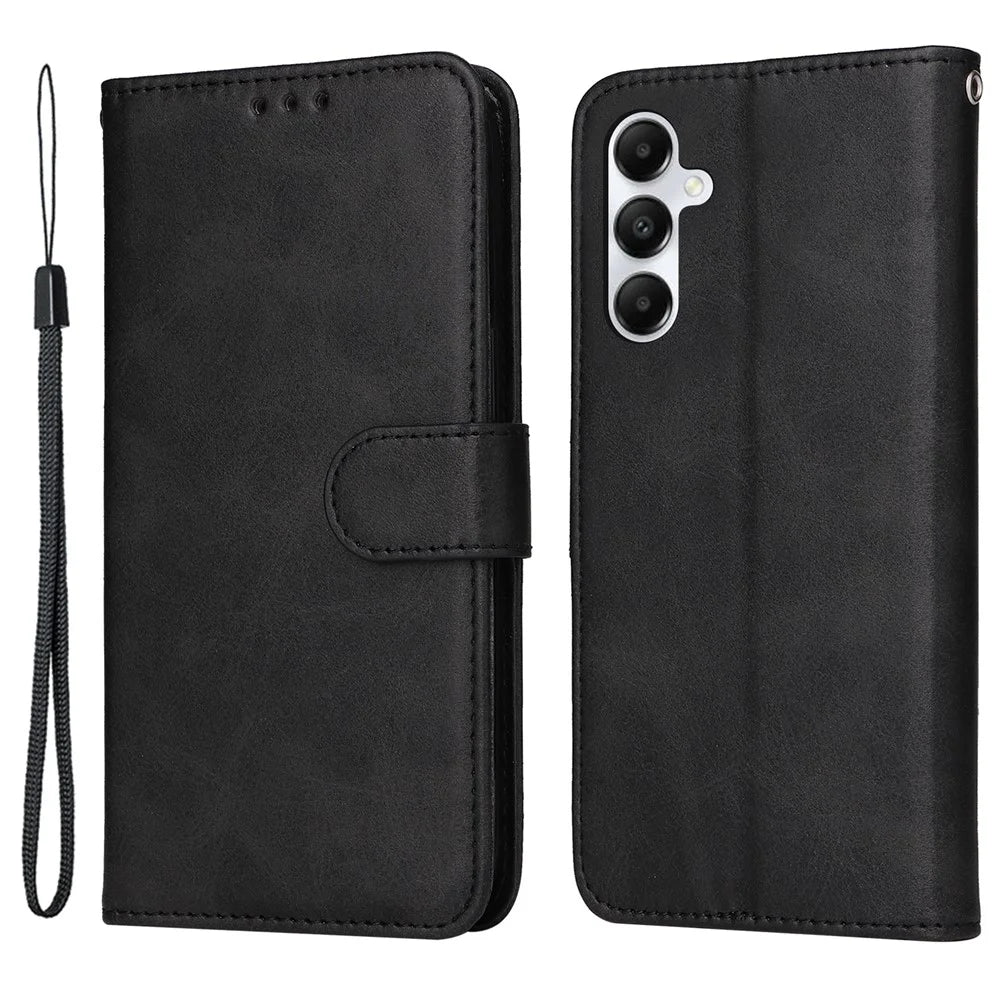 For Samsung Galaxy A05s 4G Case Calf Texture Leather Wallet Phone Stand Cover - Black - 1