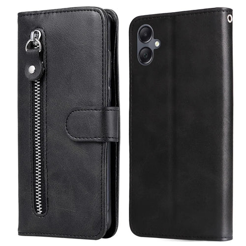 For Samsung Galaxy A05 4G Leather Case Zipper Pocket Wallet Stand Phone Shell - Black - 1