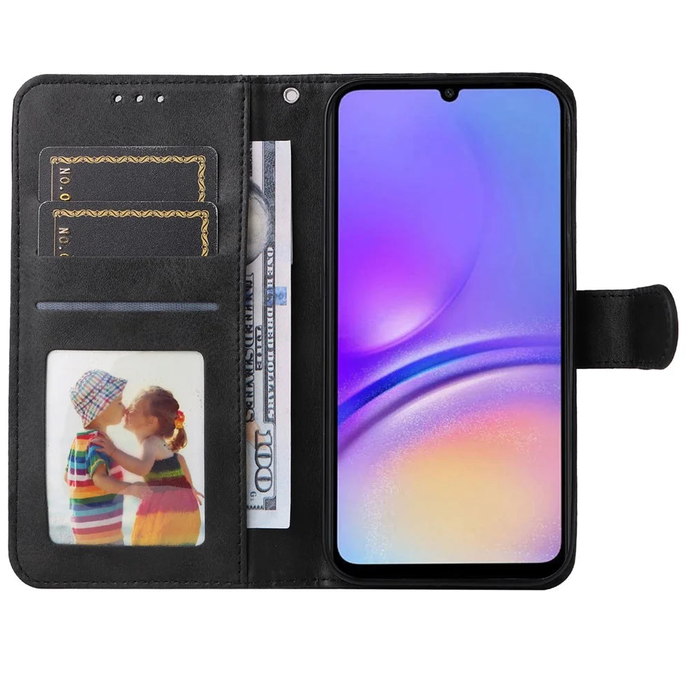 For Samsung Galaxy A05 4G Case Calf Texture Leather Phone Wallet Cover - Black - 2