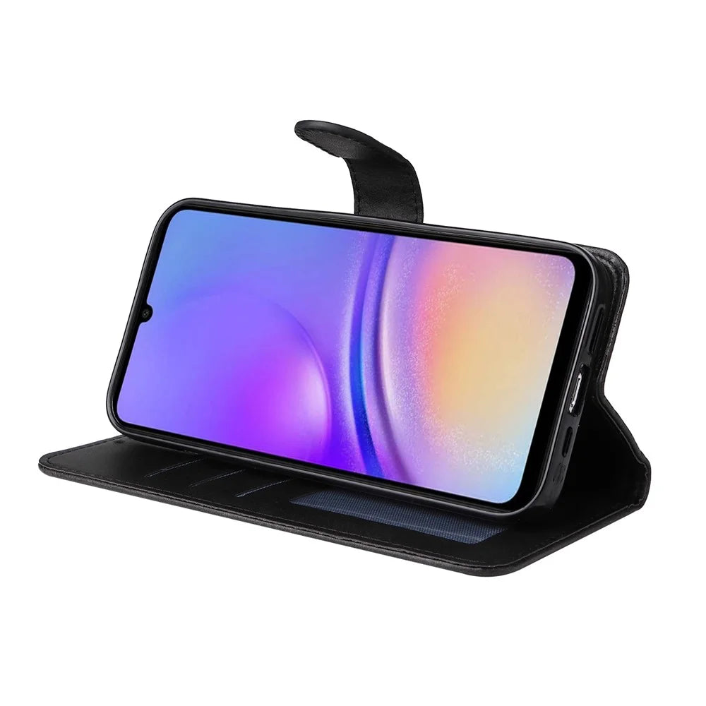 For Samsung Galaxy A05 4G Case Calf Texture Leather Phone Wallet Cover - Black - 3