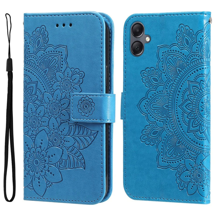 For Samsung Galaxy A05 4G Case Floral Pattern PU Leather Wallet Stand Phone Cover - Blue - 1