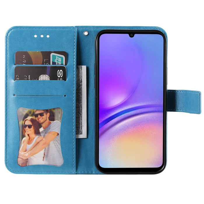 For Samsung Galaxy A05 4G Case Floral Pattern PU Leather Wallet Stand Phone Cover - Blue - 2