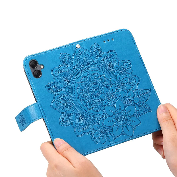 For Samsung Galaxy A05 4G Case Floral Pattern PU Leather Wallet Stand Phone Cover - Blue - 5