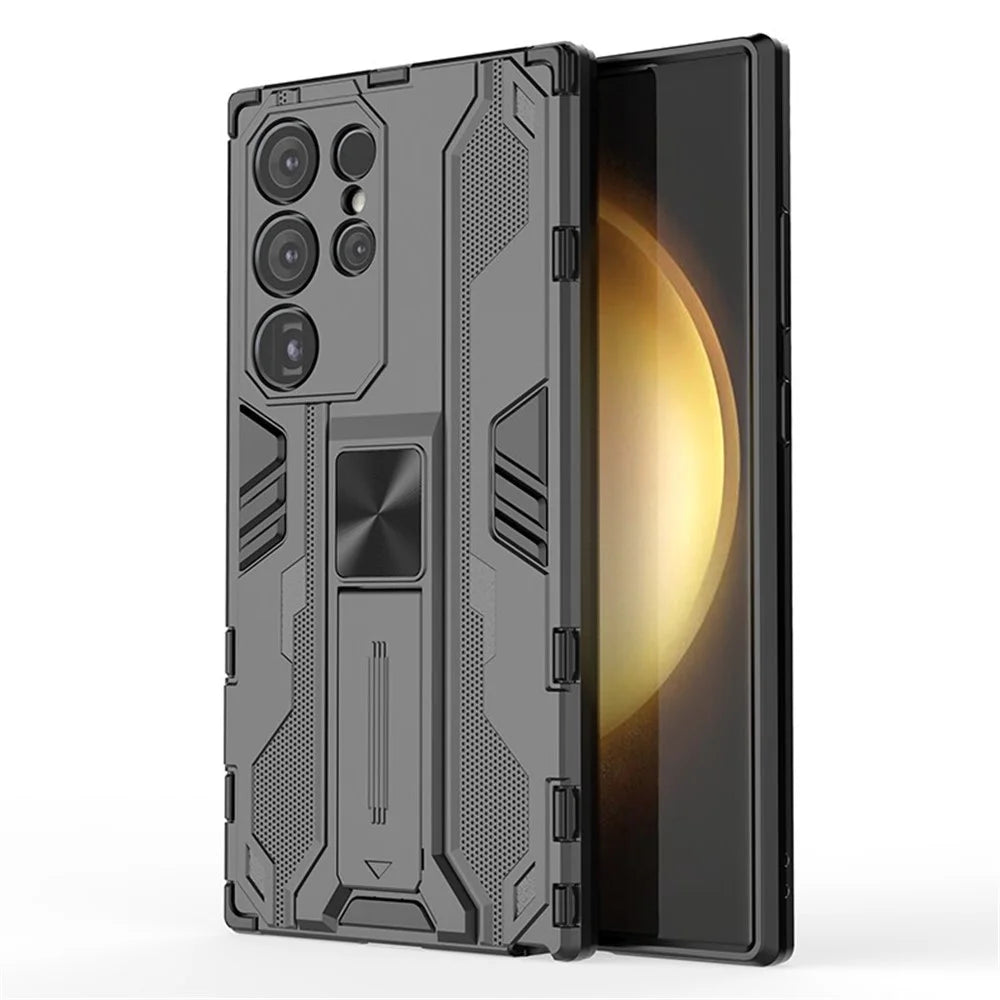 For Samsung Galaxy S24 Ultra Case Anti-Scratch PC+TPU Kickstand Cover - Black - 1