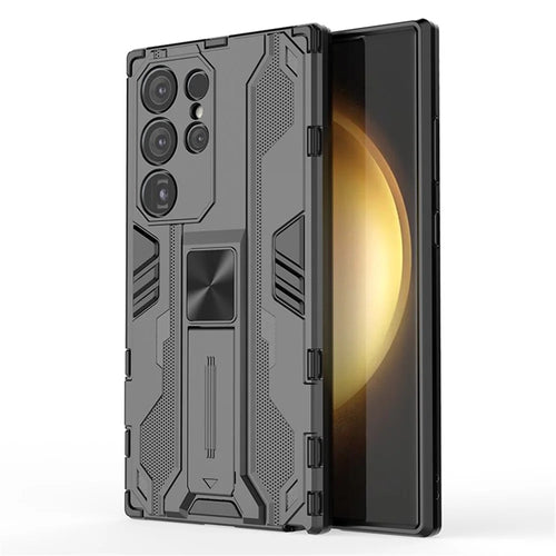 For Samsung Galaxy S24 Ultra Case Anti-Scratch PC+TPU Kickstand Cover - Black - 1