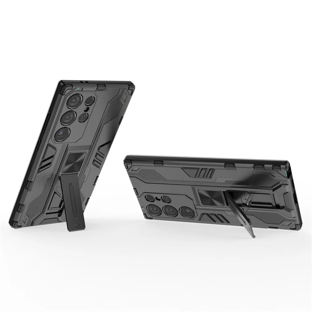 For Samsung Galaxy S24 Ultra Case Anti-Scratch PC+TPU Kickstand Cover - Black - 2