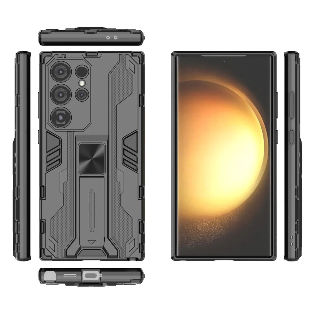 For Samsung Galaxy S24 Ultra Case Anti-Scratch PC+TPU Kickstand Cover - Black - 6
