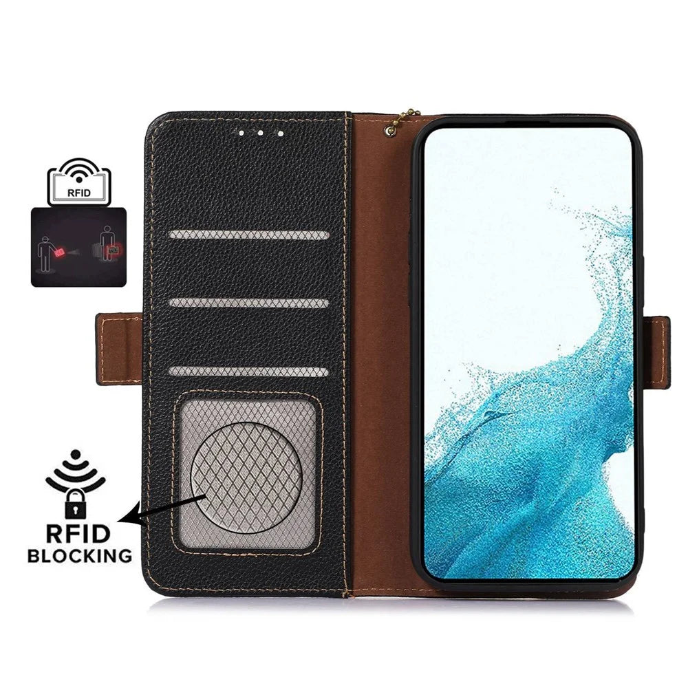 For Samsung Galaxy A25 5G (Global) (161.0 x 76.5 x 8.3mm) Case RFID Blocking Litchi Texture Wallet Phone Cover - Black - 2