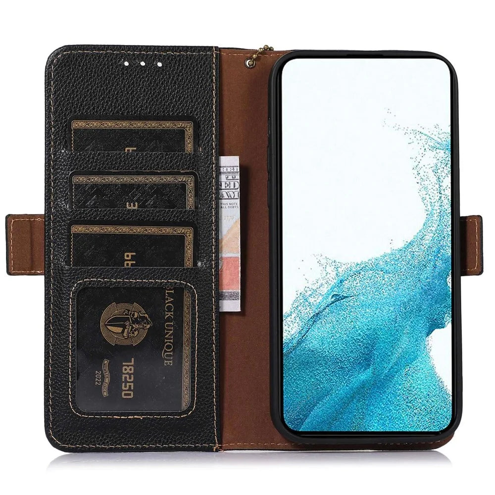 For Samsung Galaxy A25 5G (Global) (161.0 x 76.5 x 8.3mm) Case RFID Blocking Litchi Texture Wallet Phone Cover - Black - 3