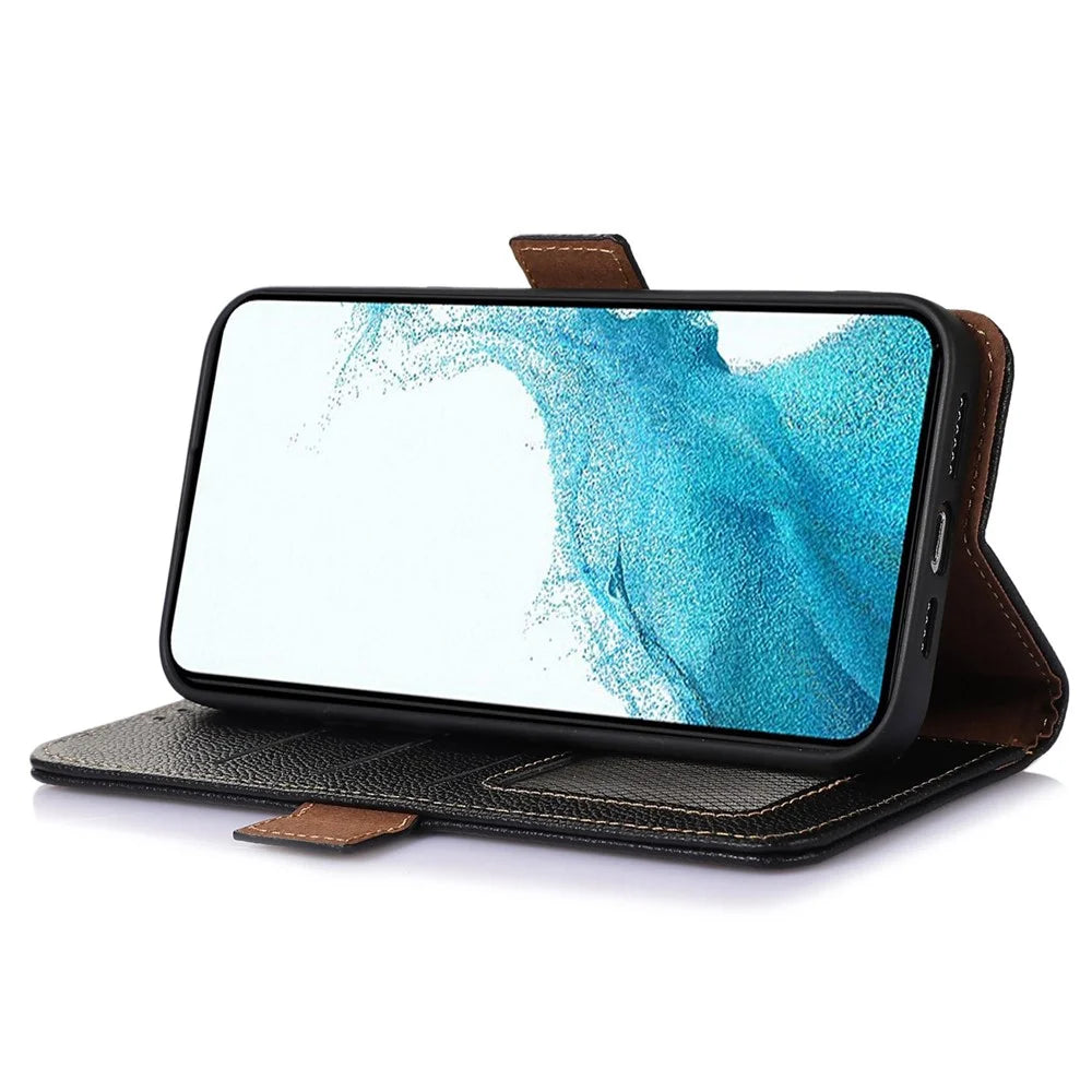 For Samsung Galaxy A25 5G (Global) (161.0 x 76.5 x 8.3mm) Case RFID Blocking Litchi Texture Wallet Phone Cover - Black - 4